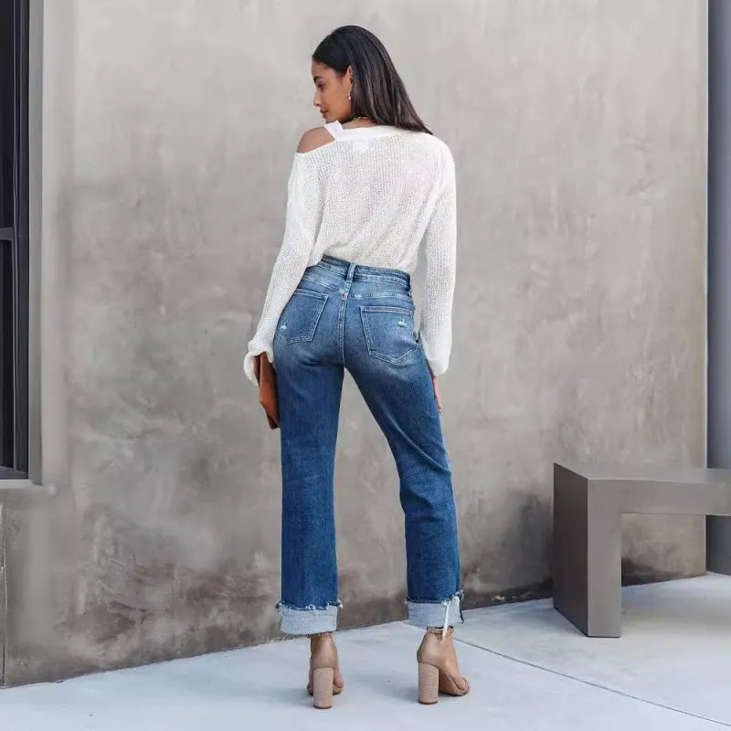 Women’s Straight Leg Pants with Asymmetrical Waistband