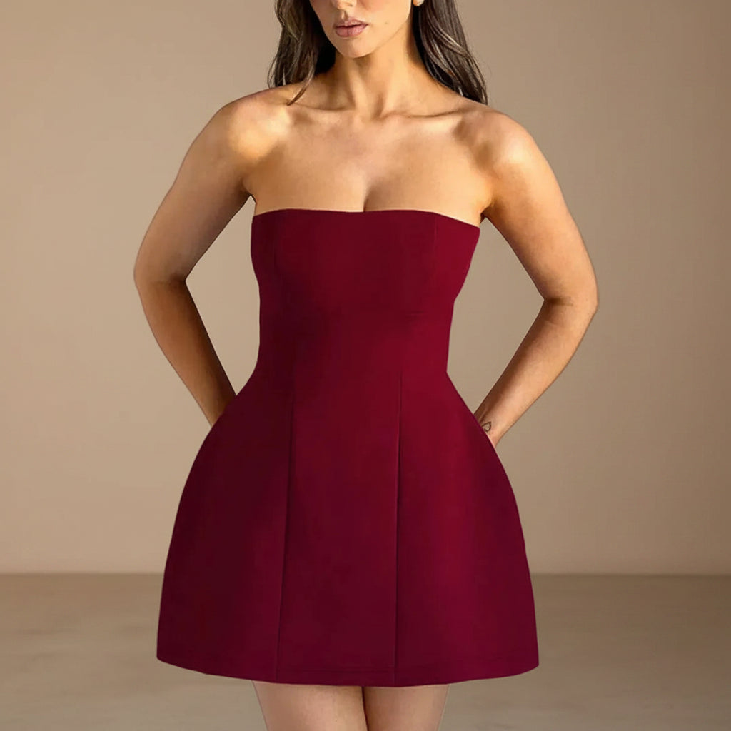 Women’s Strapless Corset Mini Dress with A-Line Skirt