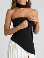 Womens Structured Corset Strapless Maxi Dress with High Slit