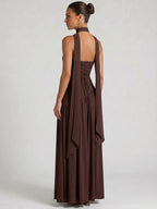 Womens Structured Corset Strapless Maxi Dress with High Slit