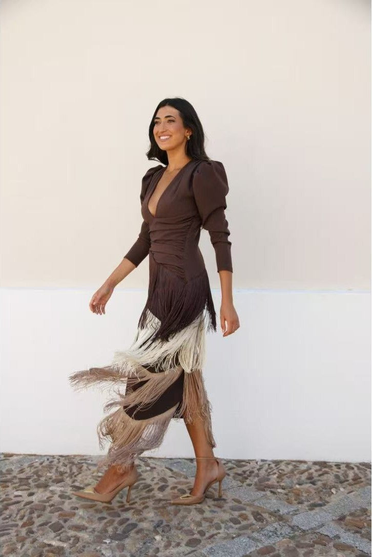 Women’s Textured Fringe Maxi Dress