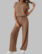 Women's Two-Piece Set with Vertical Ribbed Texture