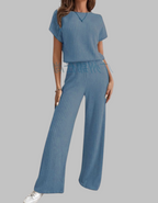 Women's Two-Piece Set with Vertical Ribbed Texture