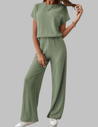 Women's Two-Piece Set with Vertical Ribbed Texture