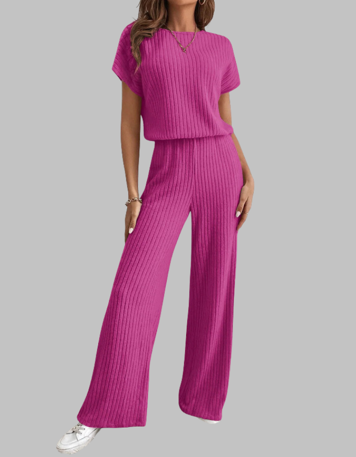 Women's Two-Piece Set with Vertical Ribbed Texture