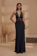 Women’s V-Neck Lace Panel Maxi Dress