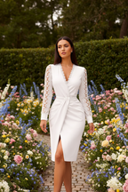 Women’s V-Neck Lace Sleeve Wrap Midi Dress
