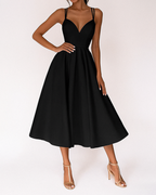 Women’s V-Neck Midi Dress with Double Spaghetti Straps