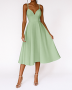 Women’s V-Neck Midi Dress with Double Spaghetti Straps