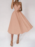 Women’s V-Neck Midi Dress with Double Spaghetti Straps