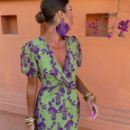 Women’s V-Neck Short Sleeve Floral Maxi Dress